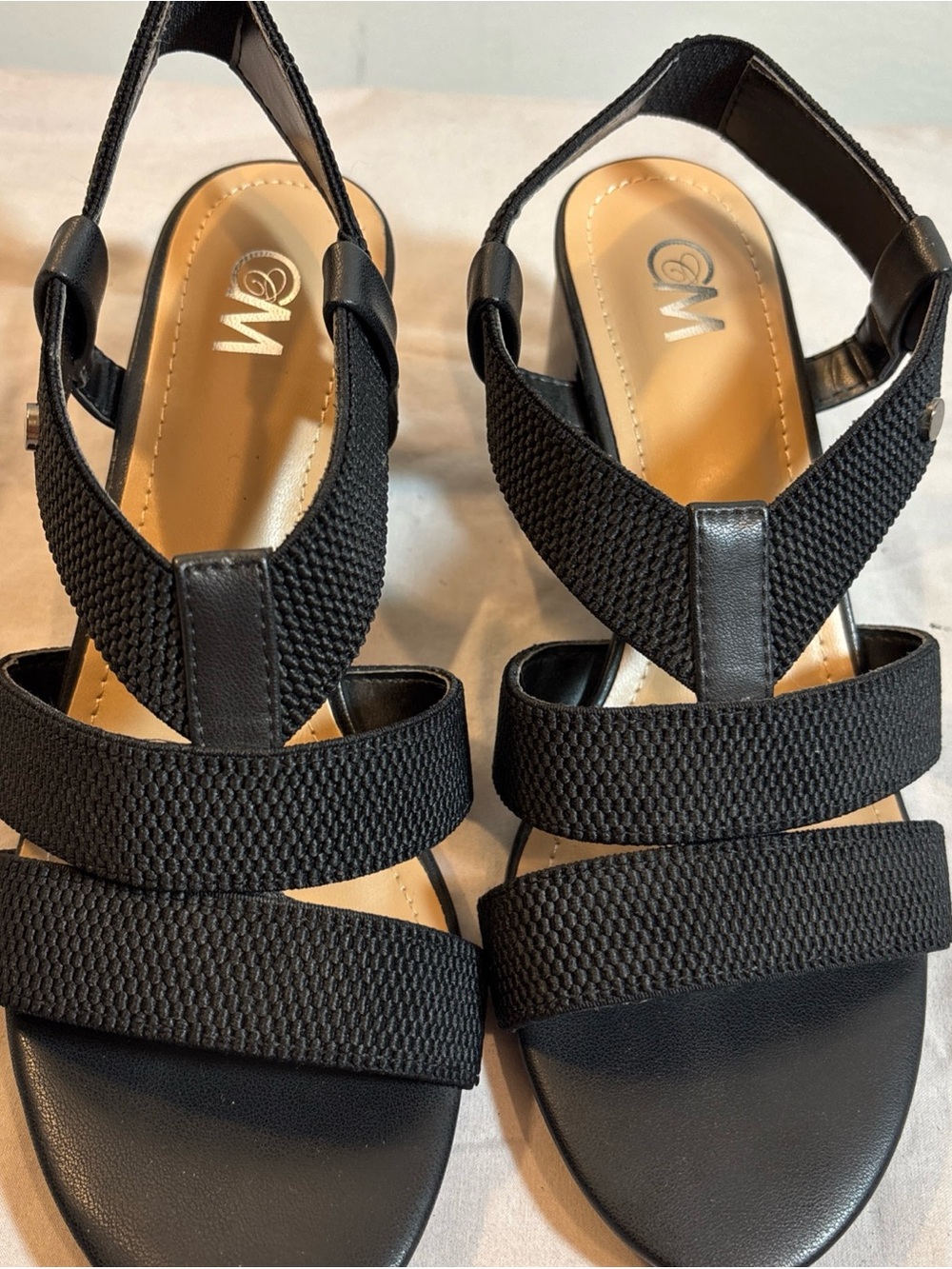 Athena Black Textured Strappy Slingback Heels